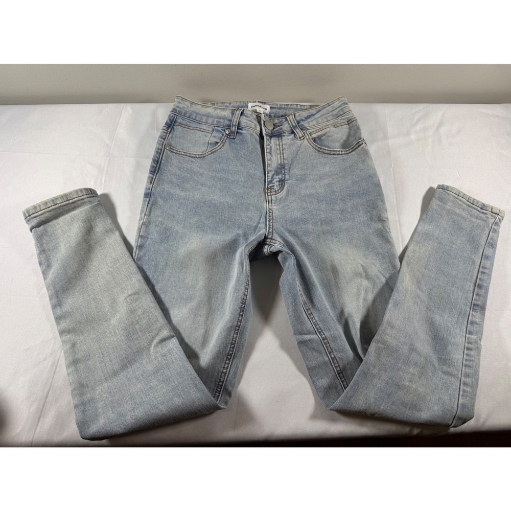 Superdown Light Wash High Rise Skinny Jeans with Back Leg Distressing Size 26